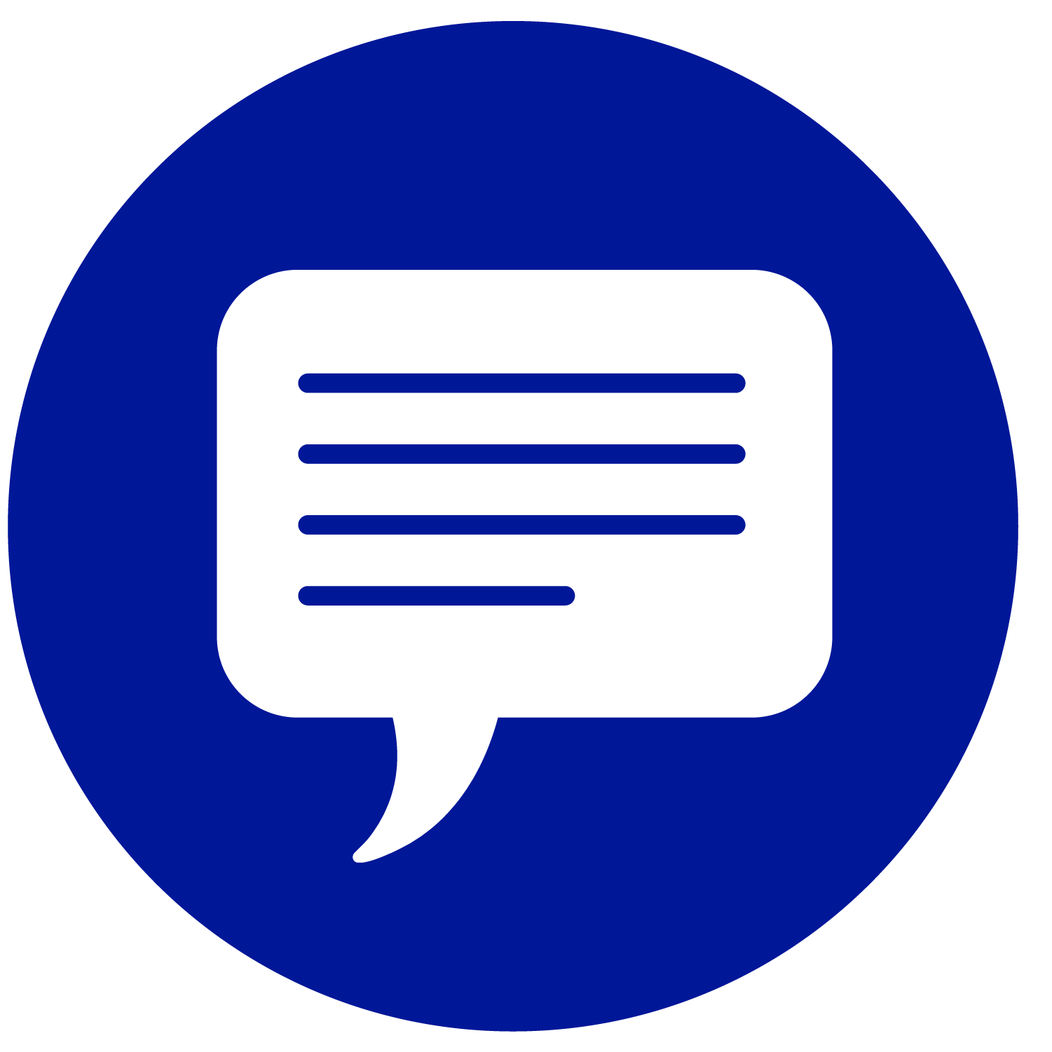 circular blue icon displaying a conversation bubble