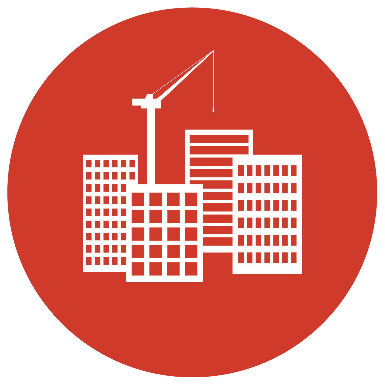 building with construction crane icon