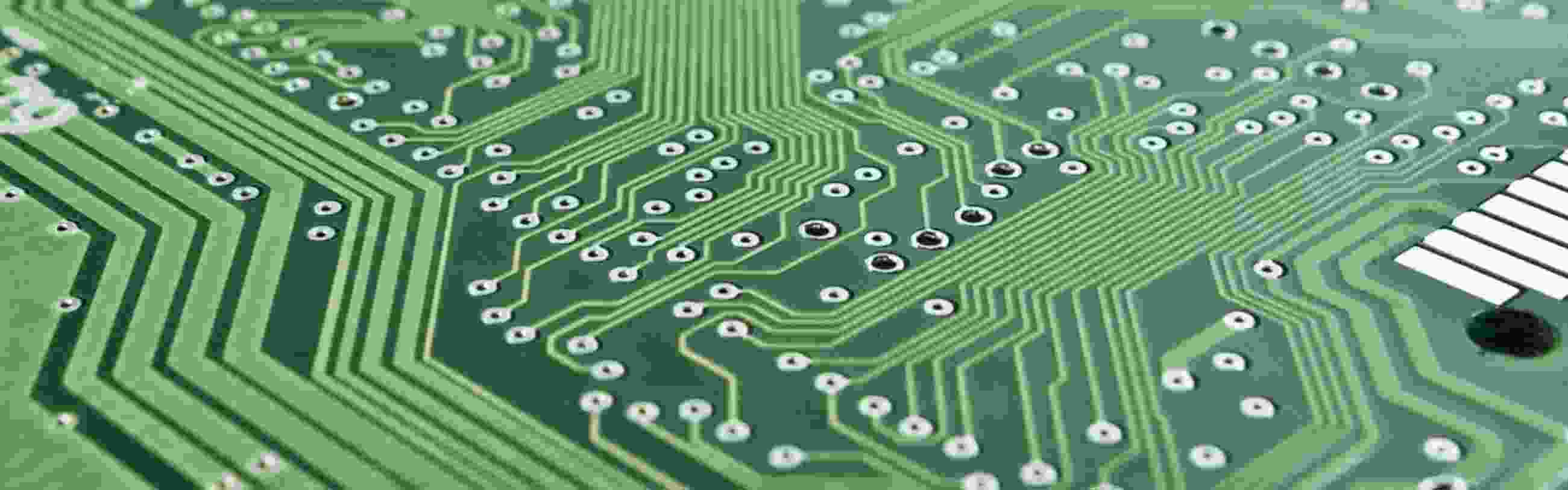 close-up view of a green circuitboard