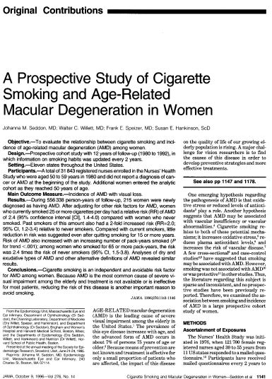 A Prospective Study of Cigarette Smoking and Age-Related Macular Degeneration in Women - 1996