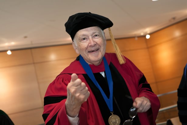 Oscar Starobin, MD, gets ready for Commencement.