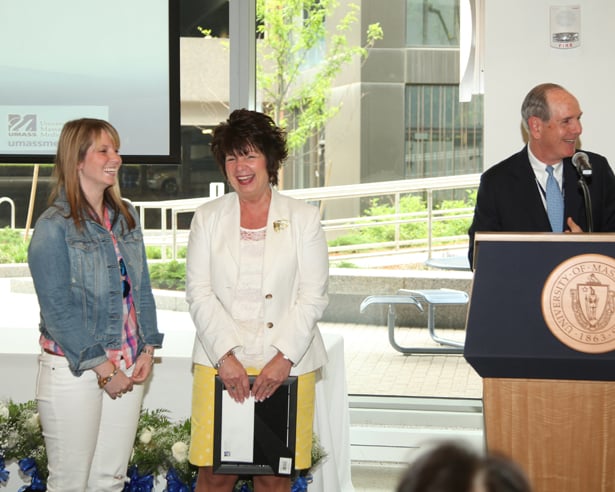 The Chancellor’s Award is presented to Christine Klucznik (center) with daughter and Master of Science Class of 2014 member Kimberly Kluzcnik, RN, at her side.