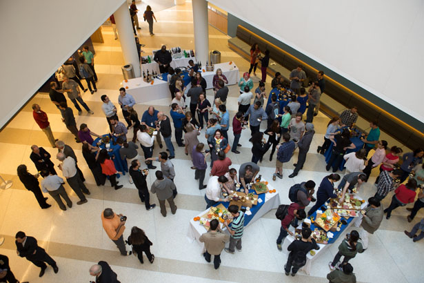Students and faculty attend a reception after the GSBS ceremony.