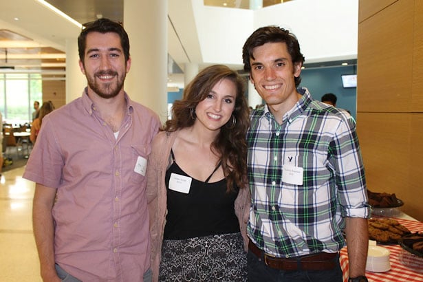 First-year MD/PhD students Jordan Smith (center) and Nicholas Peterson (right) with Smith’s husband Phil Culbertson