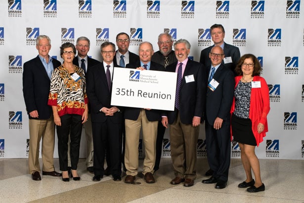 Members of the School of Medicine Class of 1982 pose for a photo.