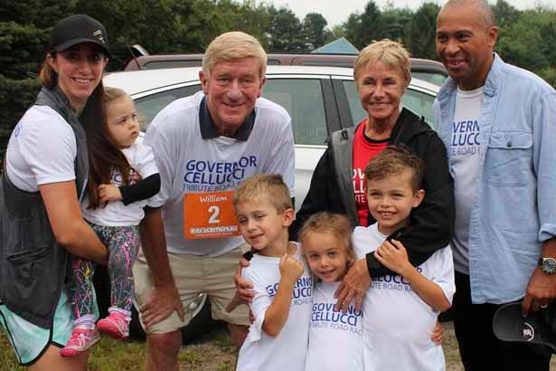 Minutes before the start of the inaugural Paul Cellucci Tribute Road Race, members of the Cellucci family pose for a photo.