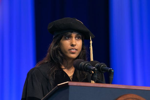Allie Muthukumar addressed the audience on behalf of the students of the Graduate School of Biomedical Sciences.