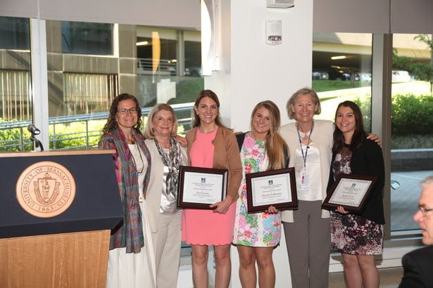 GSN Community Service Award recipients are (from left, holding plaques) Carol Cannon, Chantelle LaMountain and Danielle Urella with (from left) Melissa Fischer, MD; Janet Hale, PhD; and Michele Pugnaire, MD.