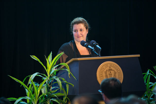 Monica Coenraads speaks at the Honorary Degree Dinner.