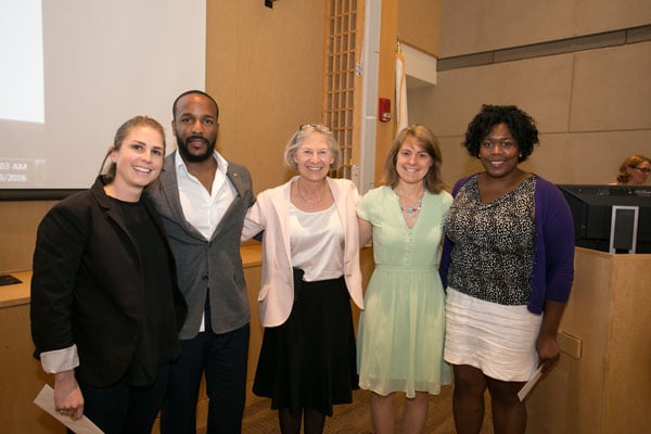 Michele Pugnaire, MD, (center) stands with Massachusetts Medical Society Scholars (from left) Rebecca Lumsden, Waldo Zamor, Kathryn Bailey, and Racquel Wells