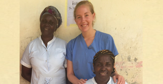 Melanie Dubois with fellow members of the pediatrics care team at Albert Schweitzer Hospital in Lamberéné, Gabon.