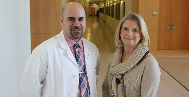 Veterans health course co-director Janet Hale, PhD, (right) is pictured with GSN alum, UMass Memorial Medical Center nurse practitioner and course instructor Michael Spiros, MS, NP. Both are military veterans.