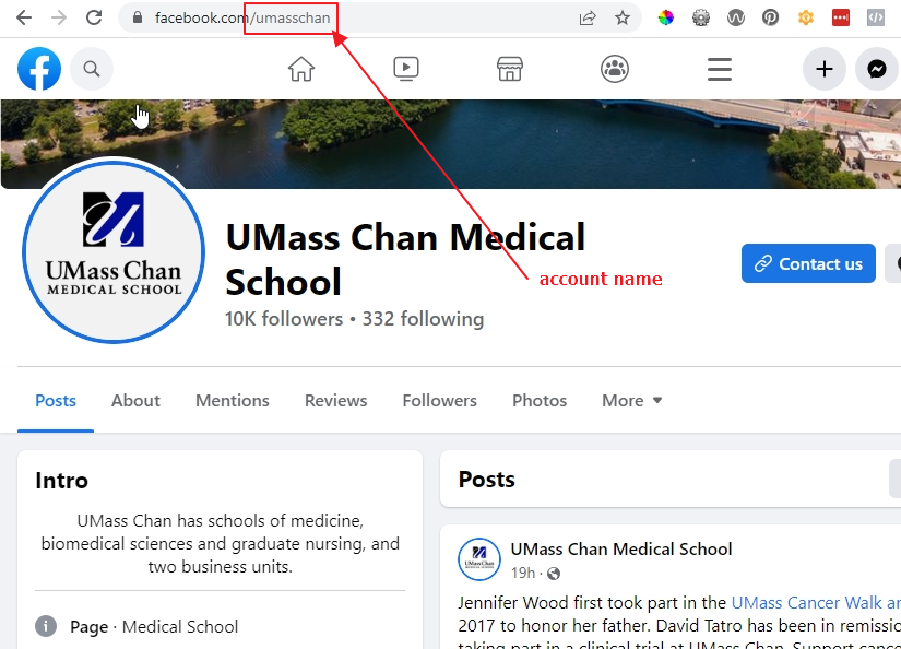 screen shot of Facebook page for UMass Chan