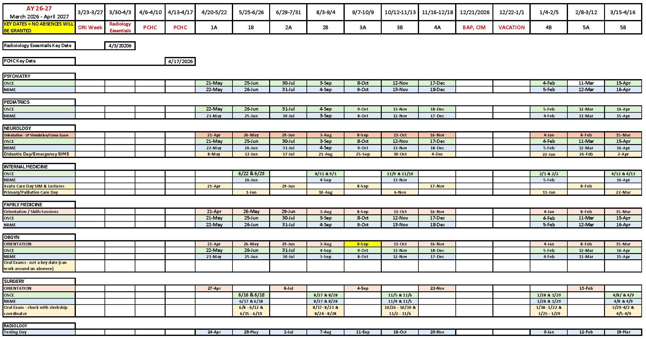 Class of 2028 AY26-27 Key Dates