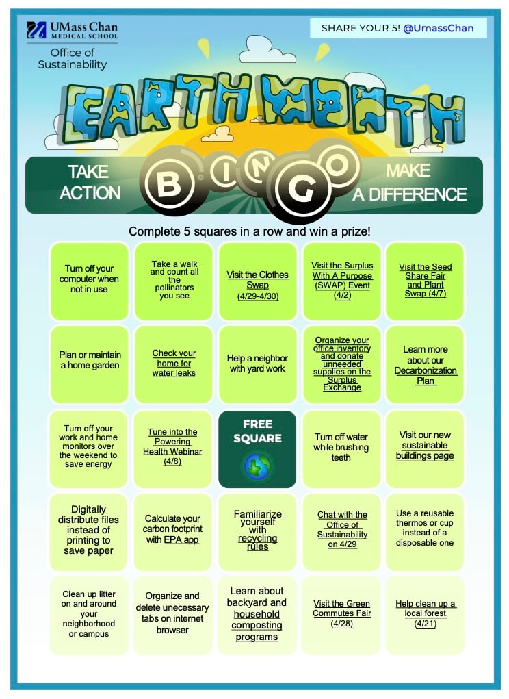 Earth Month contest bingo card