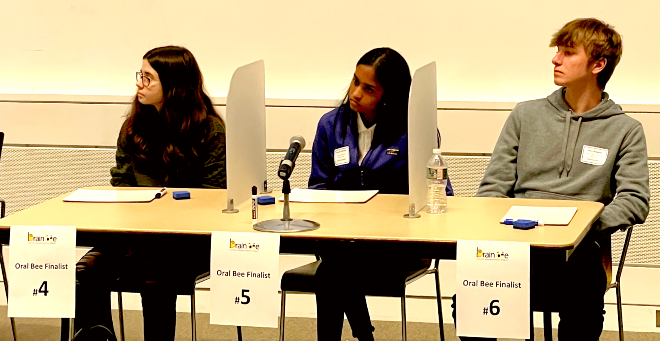 2023 Brain Bee competitors (L to R) Caroline O’Brien, Nandita Ramesh and Ivan Roberts.