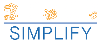 Assorted pills and tablets with the word SIMPLIFY