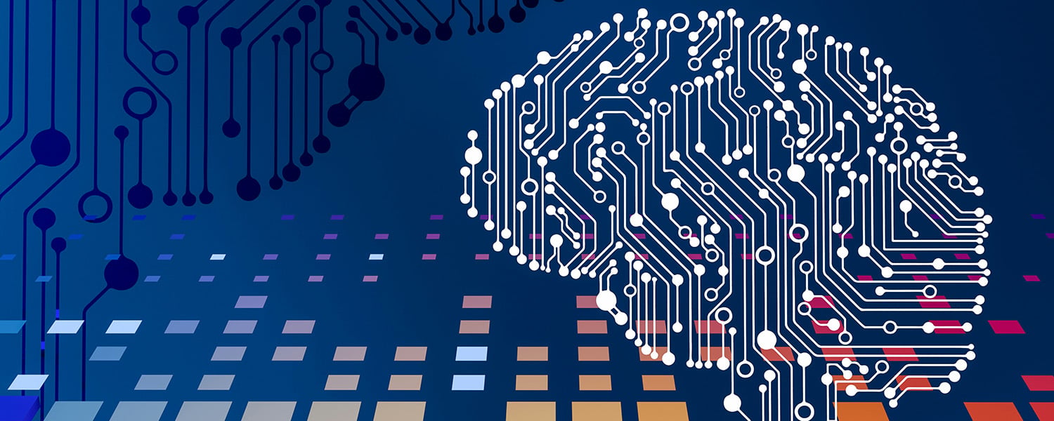 Illustration of a brain made up of digital components, concept of AI