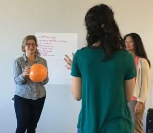 Group of patients throwing a ball