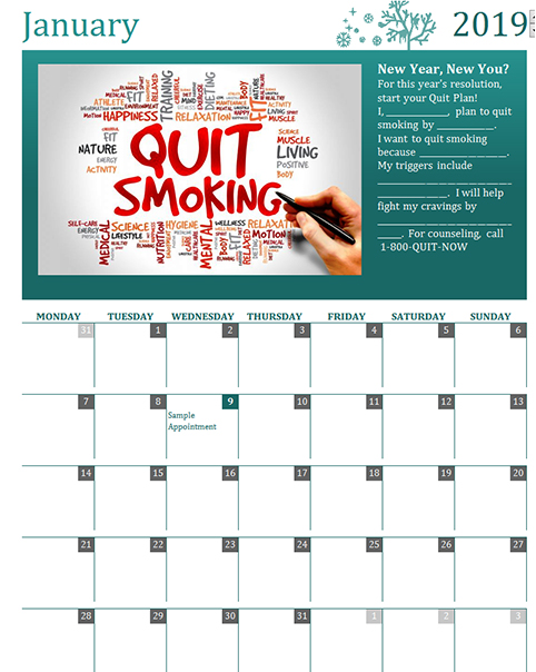 UMass Chan Medical School the CTTRT Seasonal Quit Tobacco Calendar UMass Chan Medical School the CTTRT Seasonal Quit Tobacco Calendar