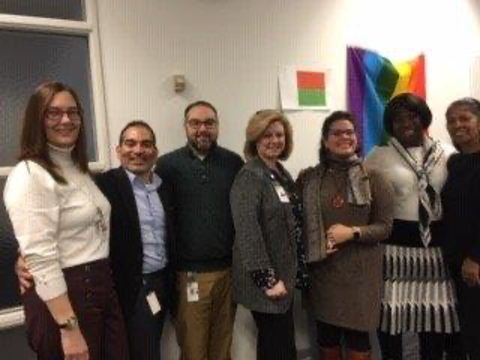 CWM Executive Vice Chancellor and Executive Sponsor of the CWM Cultural Diversity Committee, Lisa Colombo, stands with (L-R) Theresa McGauley-Keaney, Jorge Sanchez, Thomas Pomfret, Lisa Colombo, Pricilla Vasquez, Ruth Aboagye, Daphne Henderson (a few Members of the CWM CDC)