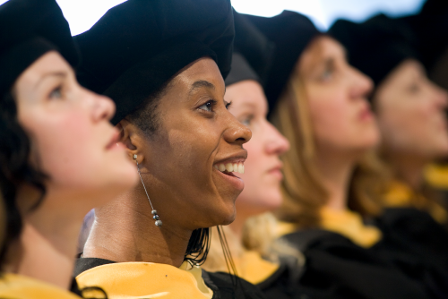 Close up profile shot of graduate nursing grads at commencement