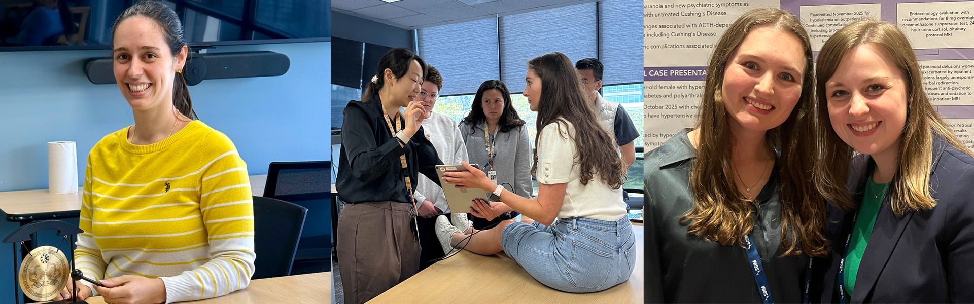 Three images of Primary Care Residents in the classroom setting, and posing with each other