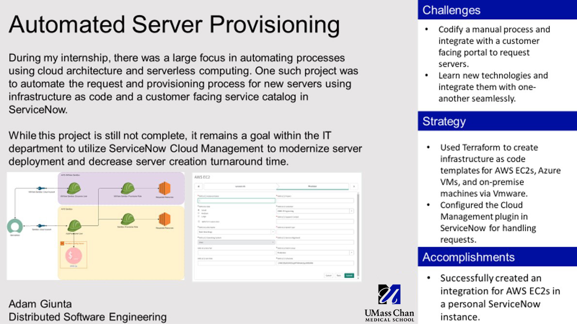 Adam Giunta Automated Server Provisioning Internship Project Overview