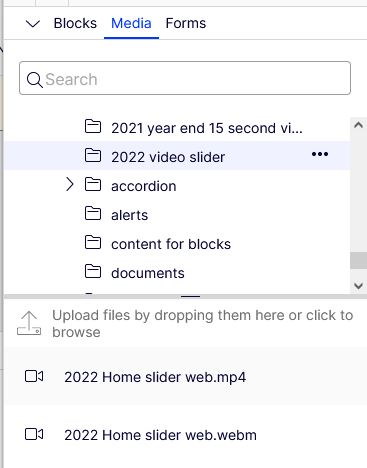 Screenshot of upload location for video file