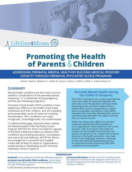 Promoting the Health of Parents & Children: Addressing Perinatal Mental Health by Building Medical Provider Capacity Through Perinatal Psychiatry Access Programs