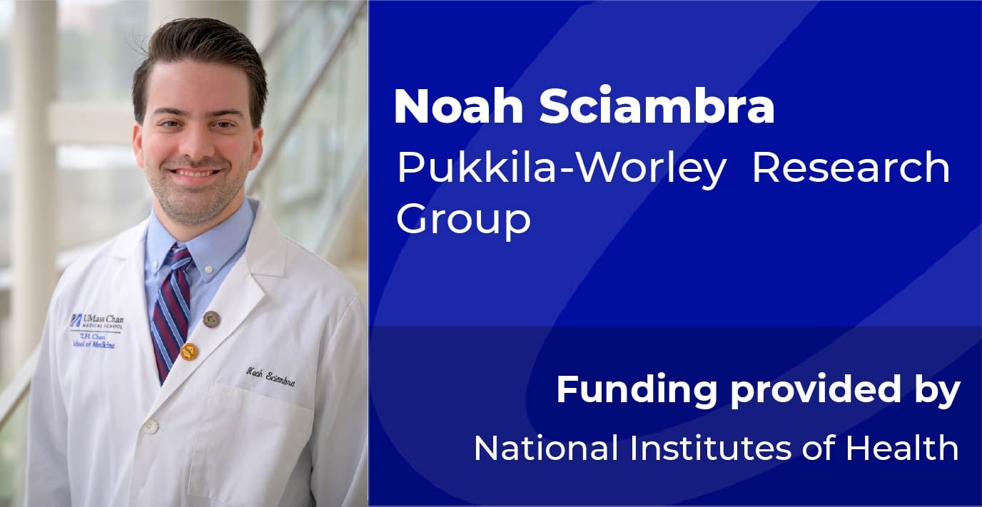 Title graphic with the text “Noah Sciambra,” “Pukkila-Worley Research Group,” and “Funding provided by National Institutes of Health” on a blue background.