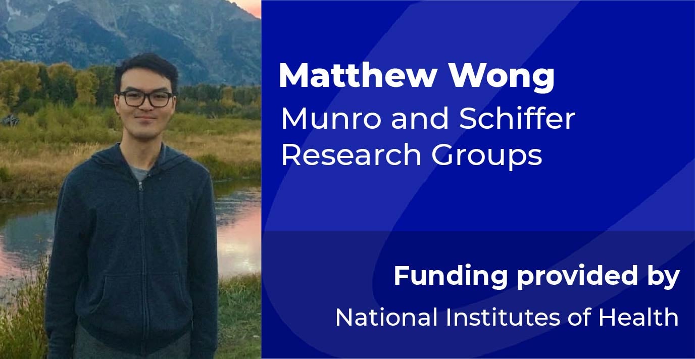 Title graphic with the text “Matthew Wong,” “Munro and Schiffer Research Groups,” and “Funding provided by National Institutes of Health” on a blue background.