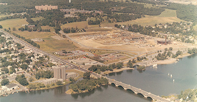 Aerial photo of UMass Chan campus circa 1970