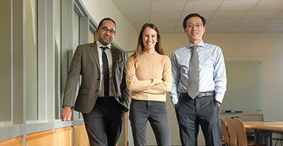 Photo of digital medicine team members Apurv Soni, Carly Herbert and Honghuang Lin