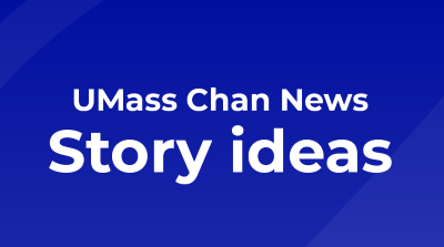 Blue graphic with the white that says "UMass Chan News story ideas"