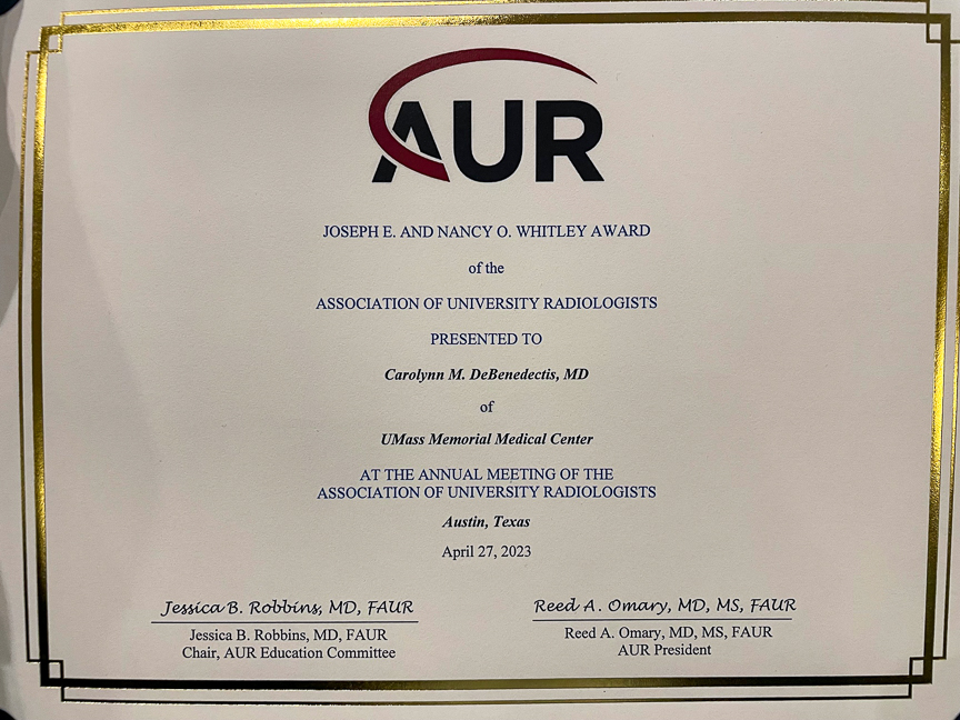 AUR Award Certificate