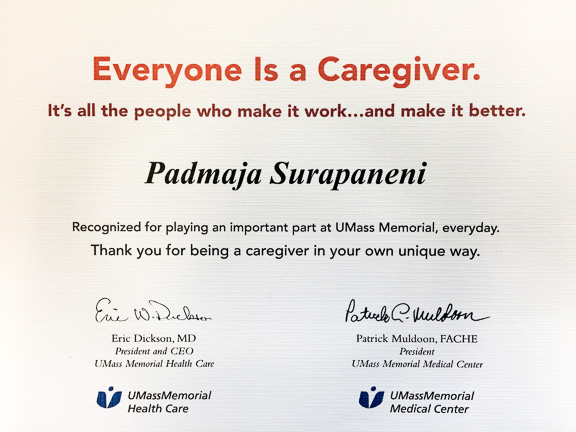 UMass Memorial Caregiver Award - Padmaja Surapaneni