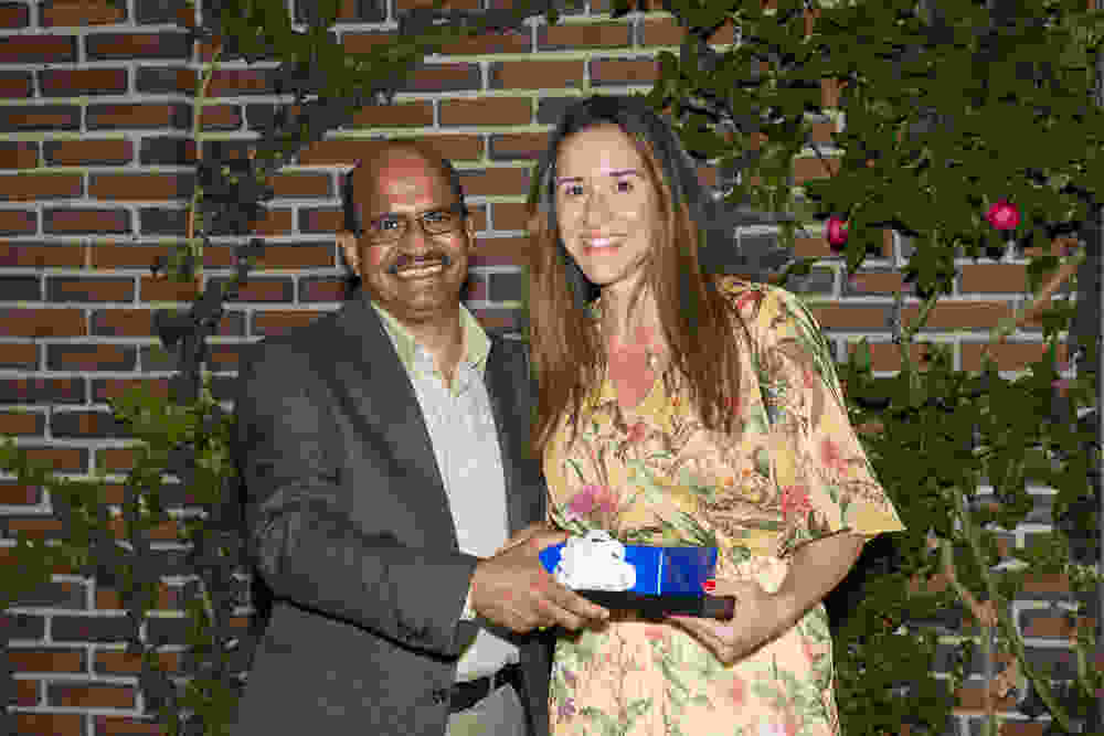 Dr. Dundamadappa congratulates Neuroadiology Fellow Dr. Gabriela Santos-Nunez