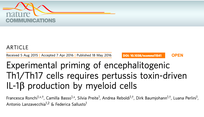 Experimental priming of encephalitogenic Th1/Th17 cells requires pertussis toxin-driven IL-1b production by myeloid cells