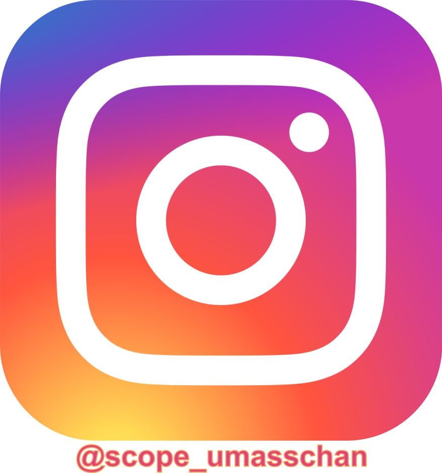 Instagram logo with SCOPE handle @scope_umasschan displayed below