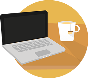 laptop with coffee cup next to it icon