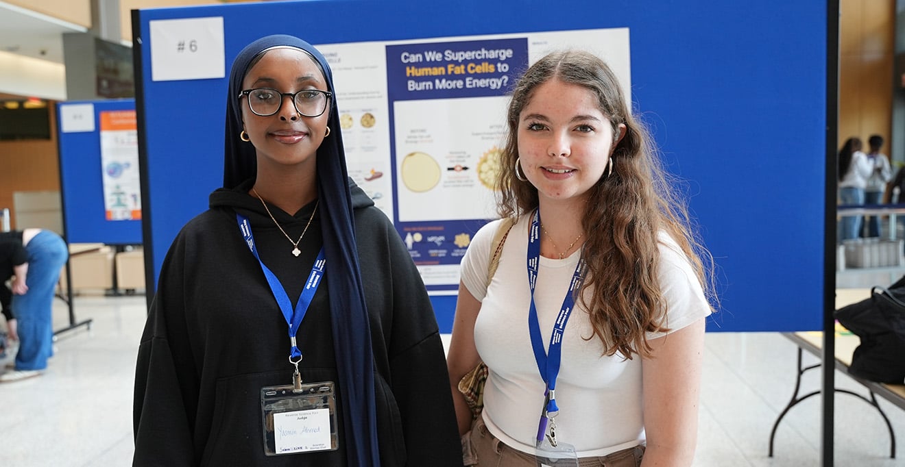 Yasmin Ahmed, a junior at Burncoat, and Kelise Abdulmassih, a junior at Doherty, were two of nearly 50 student judges at the Reverse Science Fair