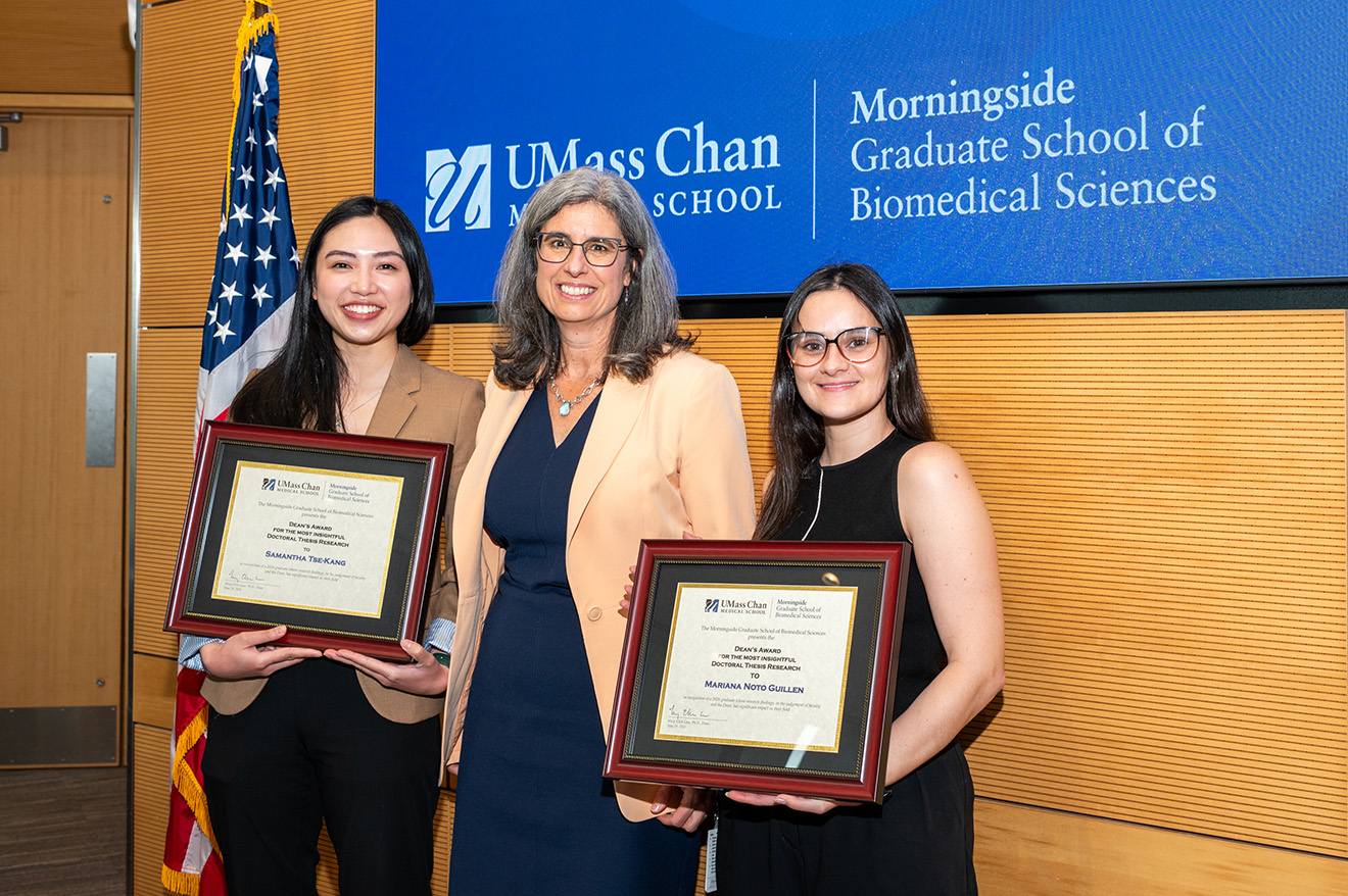 Dean Lane (center) with recipients of the Dean&rsquo;s Award for Most Insightful Doctoral Thesis Research Samantha Tse-Kang and Mariana Noto Guillen. 