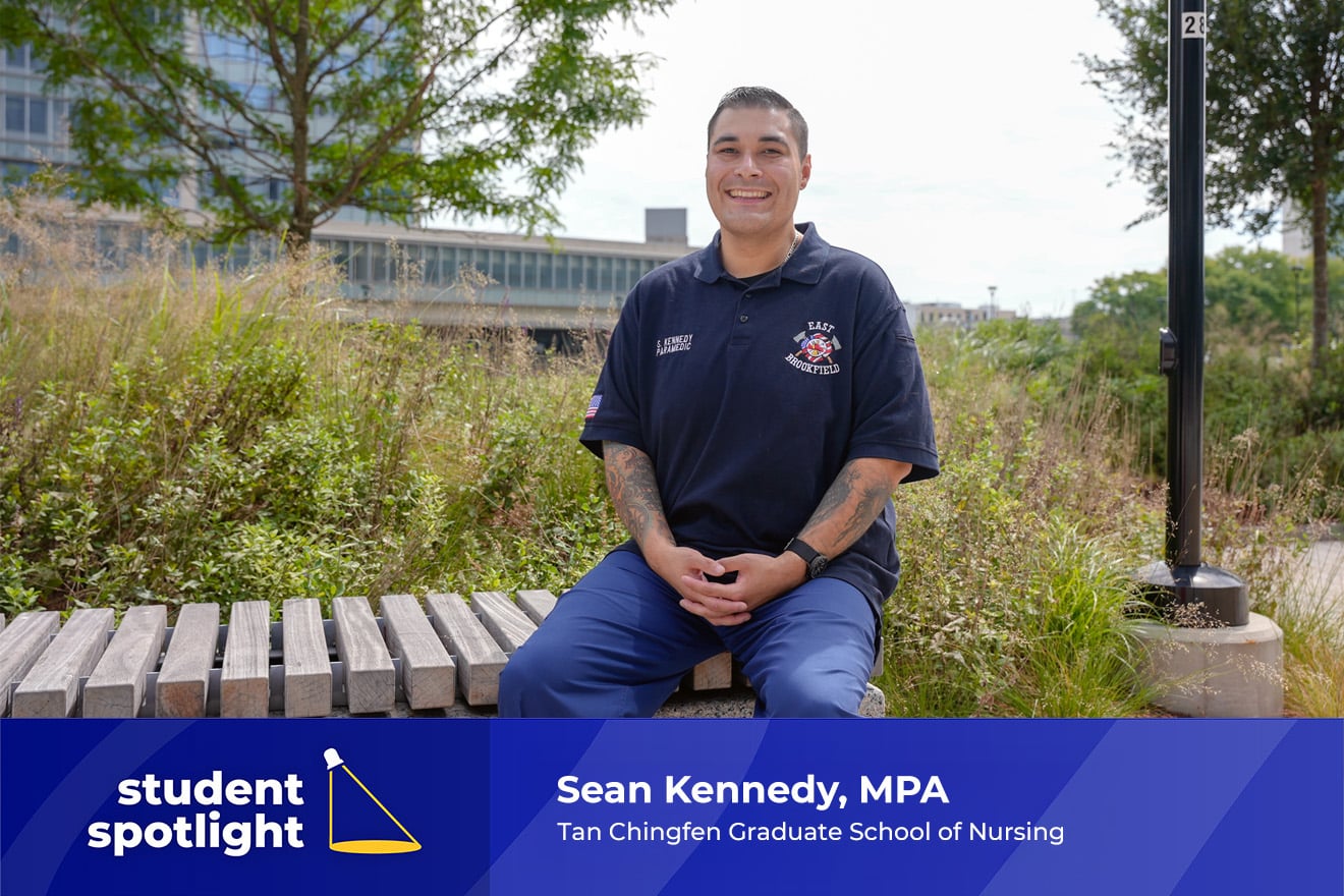 Nursing student and former EMT Sean Kennedy works alongside late father’s Worcester Fire colleagues
