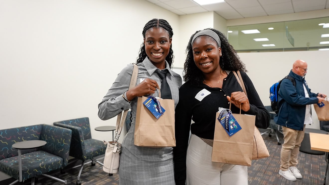 Nursing students, from left, Lordina Shalom and Benedicta Agbonor visit the new space for the Belmont Learning Community 