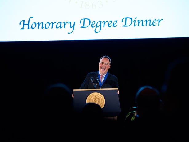 Drew O’Brien making remarks after receiving a Chancellor’s Medal.