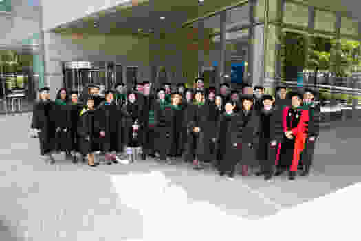 T.H. Chan School of Medicine Learning Community mentors gather before the processional.