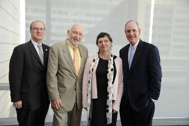 Dean Terence Flotte; Mel Cutler; Vivian Budnik, PhD, and Chancellor Collins