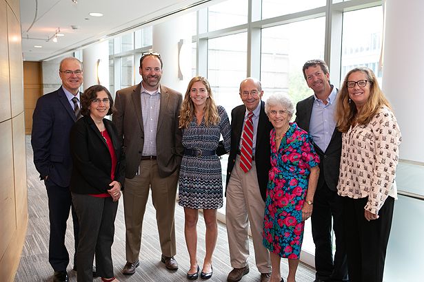 Heather Loring, center, of the Thompson and Schiffer labs, with her parents, grandparents, lab advisors and Dean Flotte.