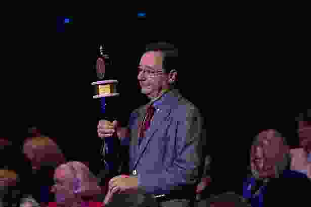 Robert Baldor, MD, the 2018 recipient of the Chancellor’s Medal for Distinguished Service, carries the mace into the Convocation and Investiture ceremonies.